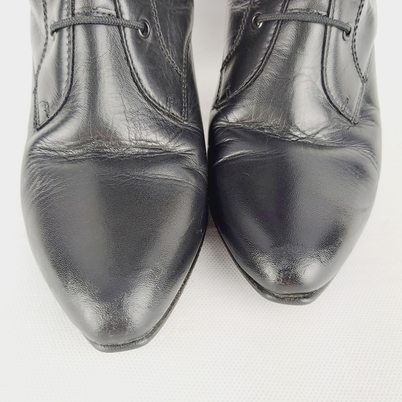Vintage retro black laced lace up heeled leather boots - Picture 6 of 14